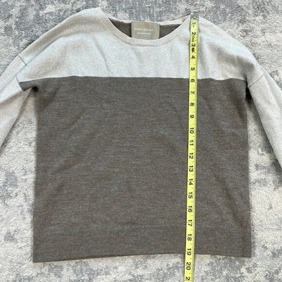 Banana Republic Factory Merino Wool Color Block Metallic Silver Gray Sweater - Picture 7 of 10